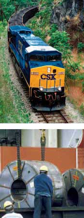CSX train on curve - Steel unloading at warehouse
