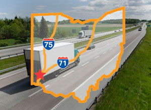 Highway with Ohio map showing interstates